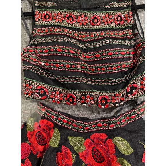 Embellished Jovani Beaded Crop Top & Floral Tulle Skirt Set Women's - Picture 4 of 16